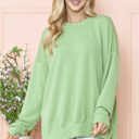 S-M PISTACHIO WAVE RIB OVERSIZED SWEATSHIRT WITH SIDE SLIT