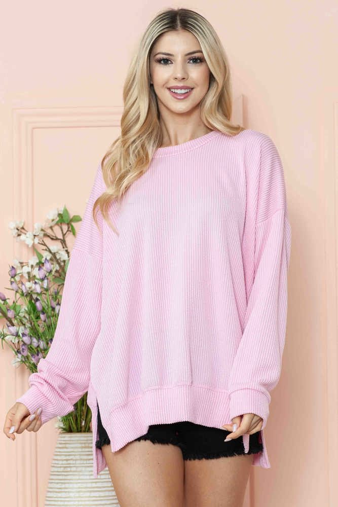 WAVE RIB OVERSIZED SWEATSHIRT WITH SIDE SLIT