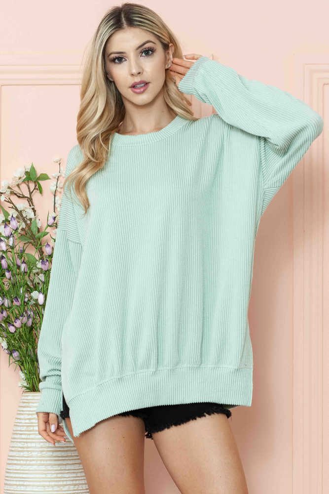 WAVE RIB OVERSIZED SWEATSHIRT WITH SIDE SLIT