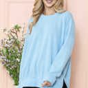 S-M POWDER BLUE WAVE RIB OVERSIZED SWEATSHIRT WITH SIDE SLIT