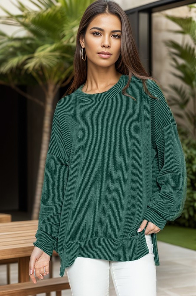 WAVE RIB OVERSIZED SWEATSHIRT WITH SIDE SLIT