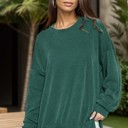 S-M HUNTER GREEN WAVE RIB OVERSIZED SWEATSHIRT WITH SIDE SLIT