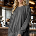 S-M BLACK WAVE RIB OVERSIZED SWEATSHIRT WITH SIDE SLIT