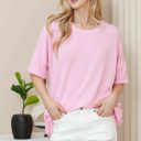 S-M LIGHT PINK WAVE RIB OVERSIZED SHORT SLEEVE SWEATSHIRT