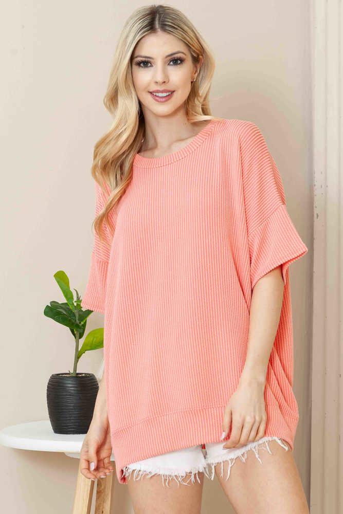 WAVE RIB OVERSIZED SHORT SLEEVE SWEATSHIRT