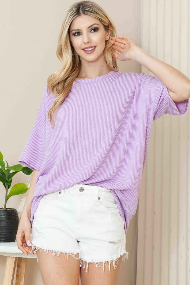 WAVE RIB OVERSIZED SHORT SLEEVE SWEATSHIRT