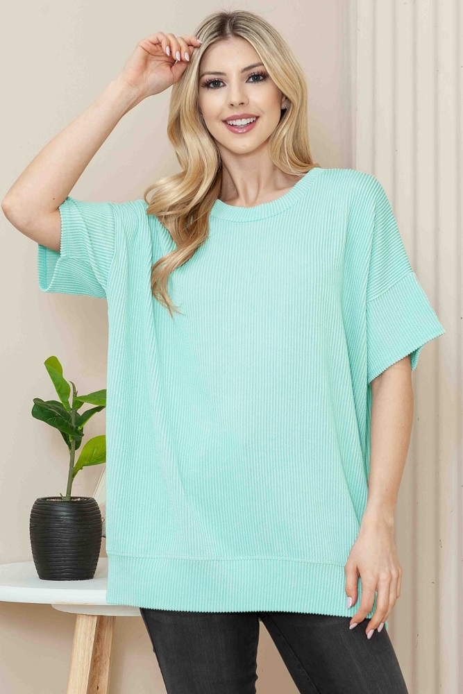 WAVE RIB OVERSIZED SHORT SLEEVE SWEATSHIRT