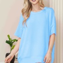 S-M POWDER BLUE WAVE RIB OVERSIZED SHORT SLEEVE SWEATSHIRT