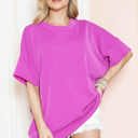 L-XL MAGENTA WAVE RIB OVERSIZED SHORT SLEEVE SWEATSHIRT