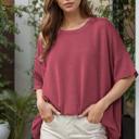 S-M BURGUNDY WAVE RIB OVERSIZED SHORT SLEEVE SWEATSHIRT