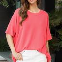 S-M DARK PINK WAVE RIB OVERSIZED SHORT SLEEVE SWEATSHIRT