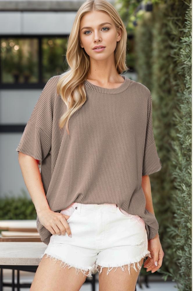 WAVE RIB OVERSIZED SHORT SLEEVE SWEATSHIRT