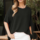 S-M BLACK WAVE RIB OVERSIZED SHORT SLEEVE SWEATSHIRT