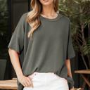 S-M OLIVE WAVE RIB OVERSIZED SHORT SLEEVE SWEATSHIRT