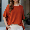 S-M RUST WAVE RIB OVERSIZED SHORT SLEEVE SWEATSHIRT