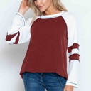 Small BURGUNDY WAVE RIB TUNIC WITH CONTRAST SLEEVES