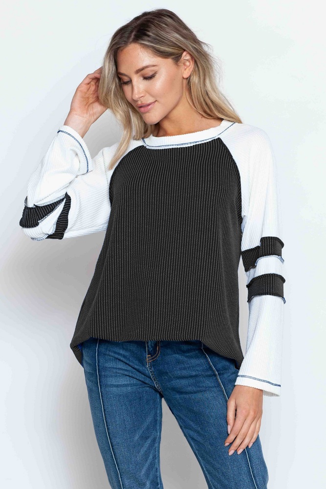 WAVE RIB TUNIC WITH CONTRAST SLEEVES