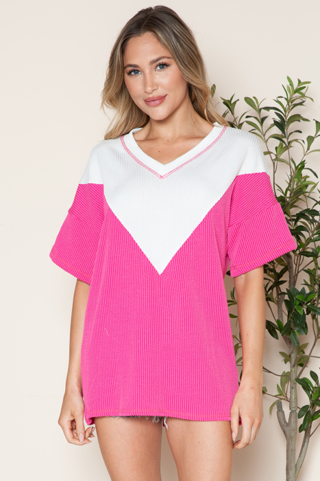 COLOR BLOCK WAVE RIB TUNIC TOP