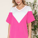 Small FUCHSIA COLOR BLOCK WAVE RIB TUNIC TOP