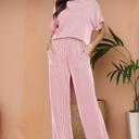 Small LIGHT PINK WAVERIB SHORT SLEEVE TOP AND PANTS SET
