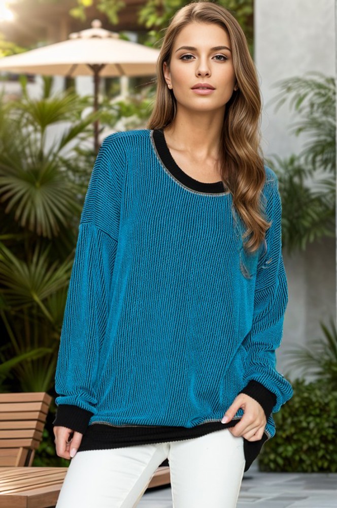 OVERSIZED TWO COLOR WAVE RIB SWEATSHIRT