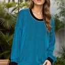 S-M BLUE OVERSIZED TWO COLOR WAVE RIB SWEATSHIRT