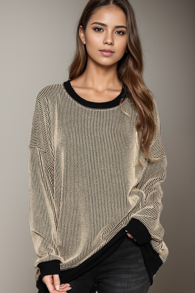 OVERSIZED TWO COLOR WAVE RIB SWEATSHIRT