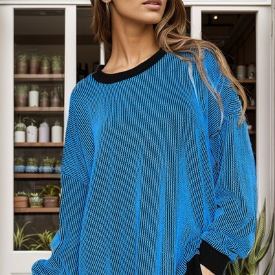 TWO COLOR WAVE RIB SWEATSHIRT WITH SIDE SLIT
