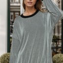 S-M LIGHT GREY TWO COLOR WAVE RIB SWEATSHIRT WITH SIDE SLIT