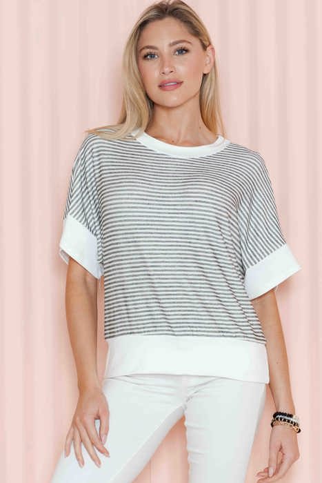 STRIPE HALF SLEEVE CROP TOP