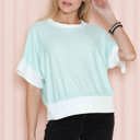 Medium MINT STRIPE HALF SLEEVE CROP TOP