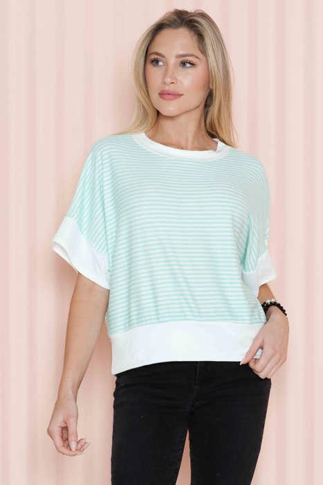 STRIPE HALF SLEEVE CROP TOP