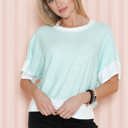 Small MINT STRIPE HALF SLEEVE CROP TOP