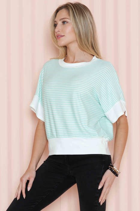 STRIPE HALF SLEEVE CROP TOP