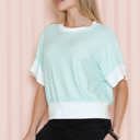 Large MINT STRIPE HALF SLEEVE CROP TOP