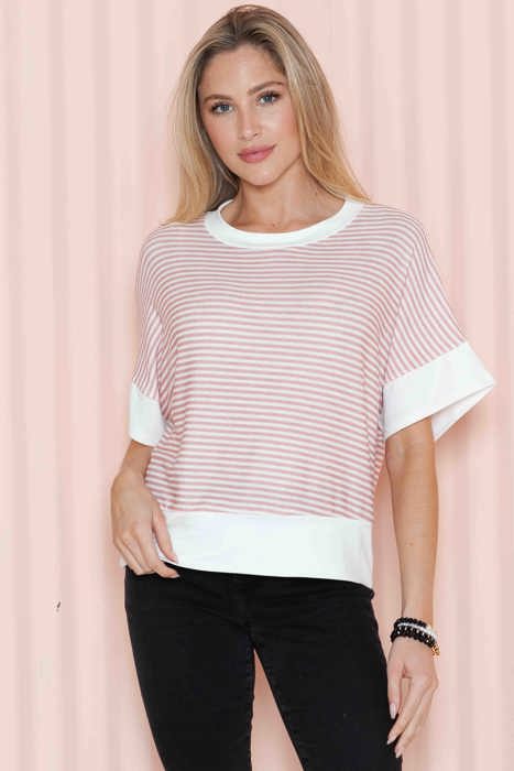 STRIPE HALF SLEEVE CROP TOP