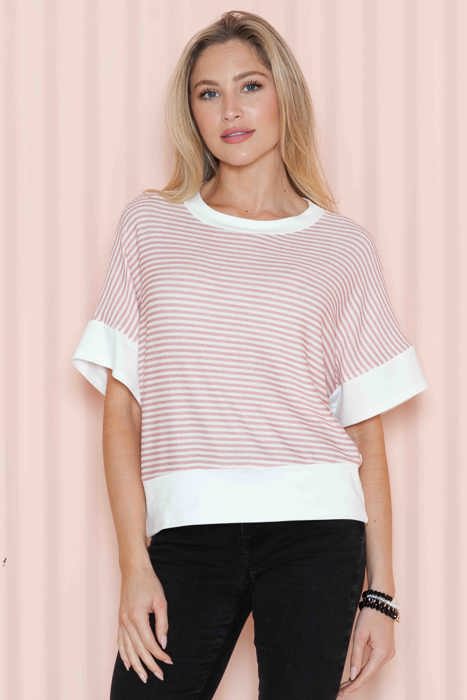 STRIPE HALF SLEEVE CROP TOP