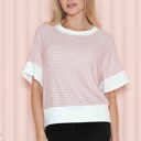 Large MAUVE STRIPE HALF SLEEVE CROP TOP