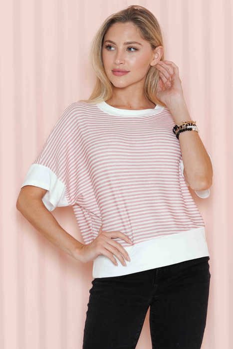 STRIPE HALF SLEEVE CROP TOP