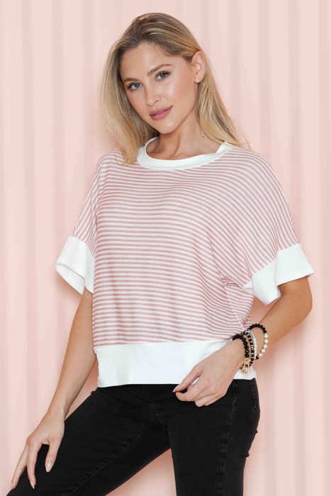 STRIPE HALF SLEEVE CROP TOP