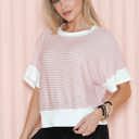 Medium MAUVE STRIPE HALF SLEEVE CROP TOP