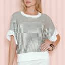 Small OLIVE STRIPE HALF SLEEVE CROP TOP