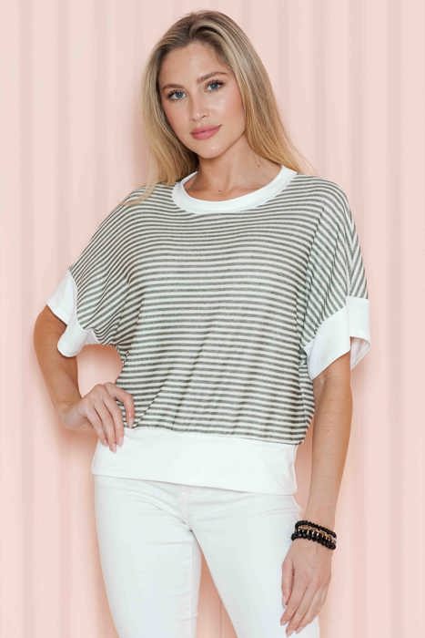 STRIPE HALF SLEEVE CROP TOP