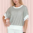 Medium OLIVE STRIPE HALF SLEEVE CROP TOP