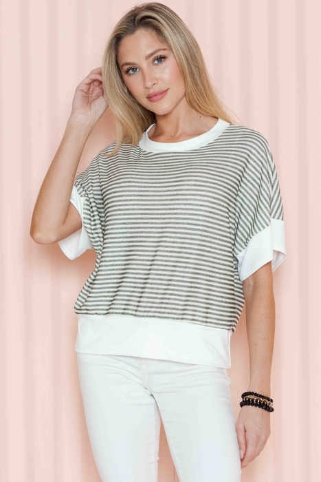 STRIPE HALF SLEEVE CROP TOP