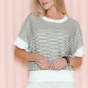 XL OLIVE STRIPE HALF SLEEVE CROP TOP