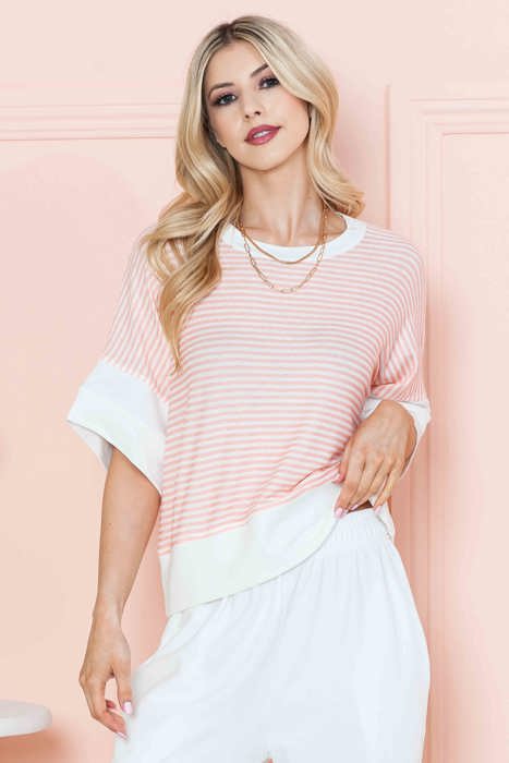 STRIPE HALF SLEEVE CROP TOP