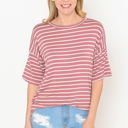 Large MAUVE SHORT SLEEVE STRIPE TOP