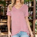 Small ROSE STRIPE V-NECK SHORT SLEEVE SIDE TIE TOP