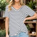Small WHITE STRIPE V-NECK SHORT SLEEVE SIDE TIE TOP